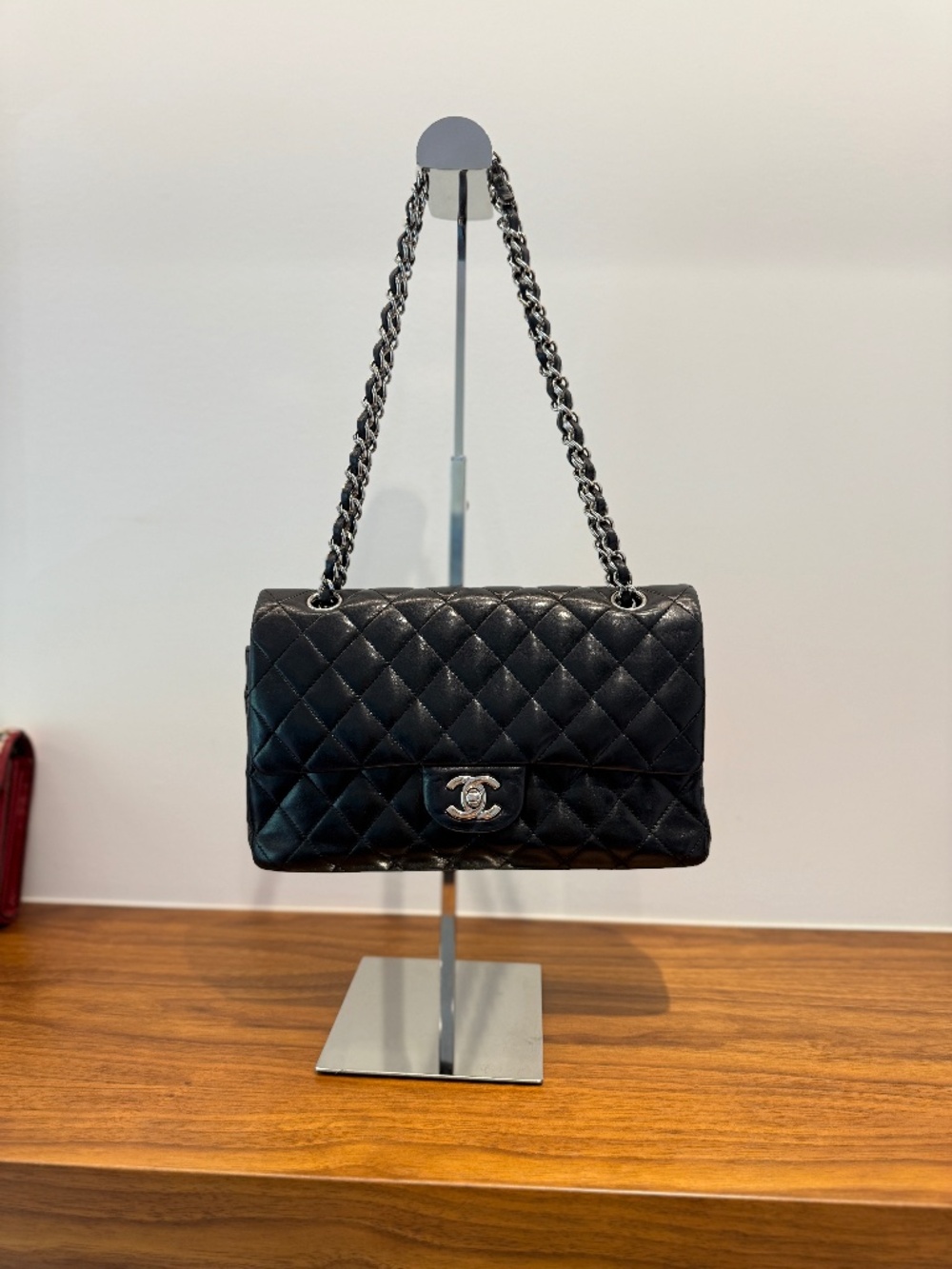 Chanel Lambskin Quilted Medium Classic Double Flap Black & Silver